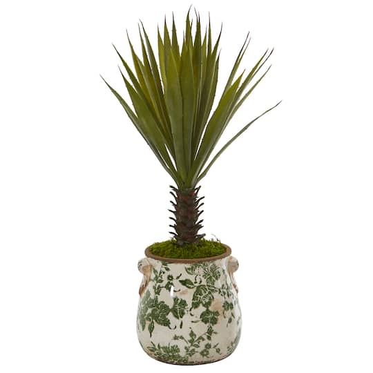 21" Spiky Agave Artificial Plant in Distressed Floral Planter